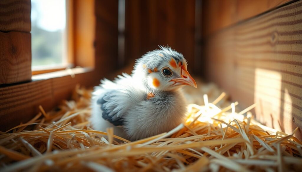 Blue Laced Red Wyandotte chick in their coop