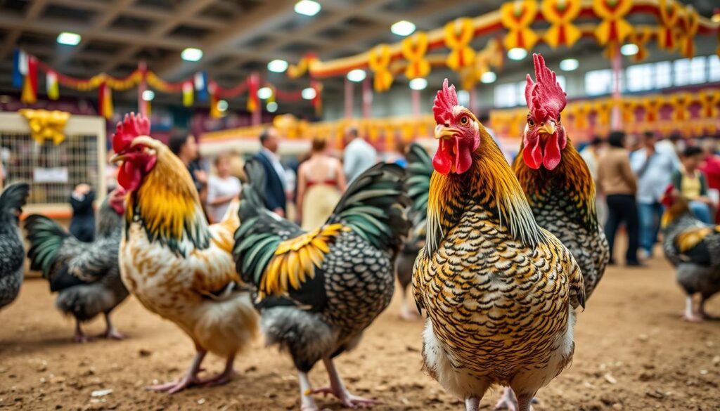 Tolbunt Polish Chickens at a Poultry Show