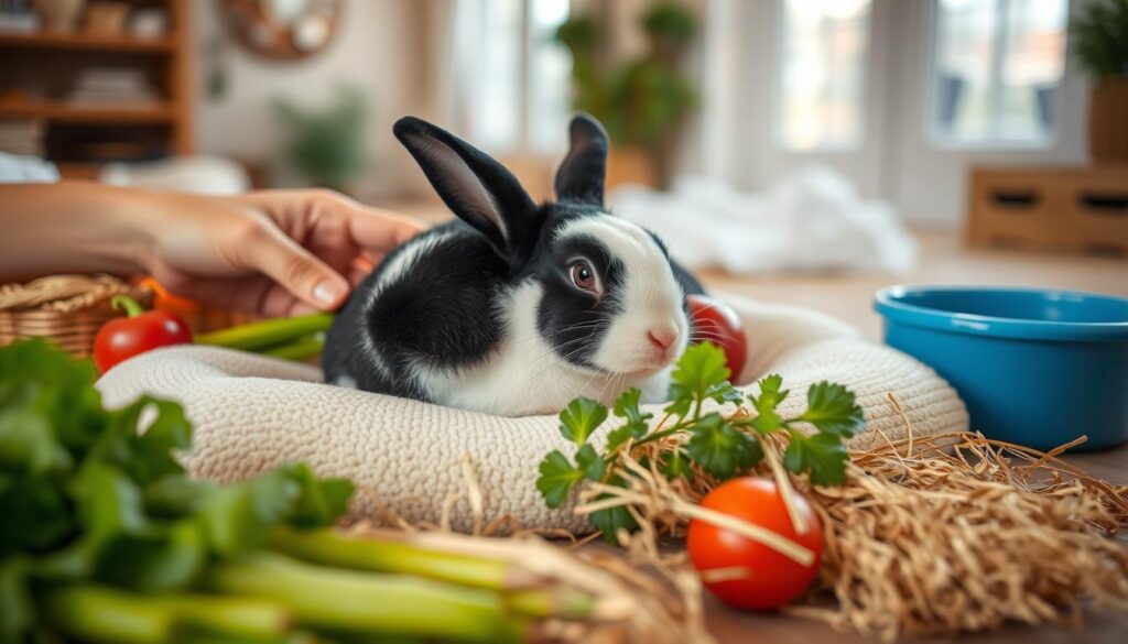 black and white rabbit care