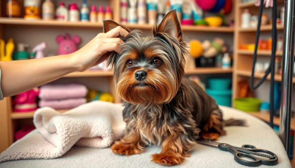 chocolate yorkie grooming