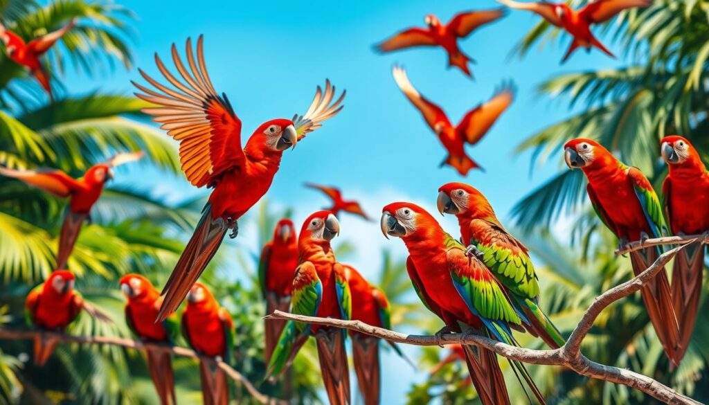 flock behavior of mexican red head parrot