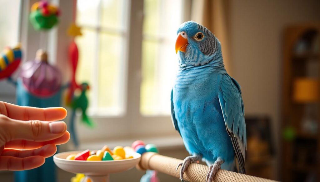 training blue quaker bird